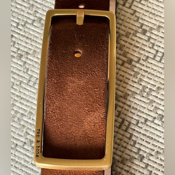 rag & bone Brown Suede Belt with Gold Buckle - Picture 2 of 7